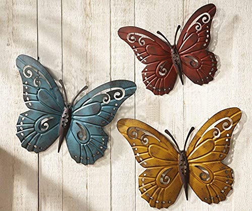 Superdream 3D Nature Inspired Metal Butterfly DIY Decorative Wall Art Trio Hang Indoors or Outdoors