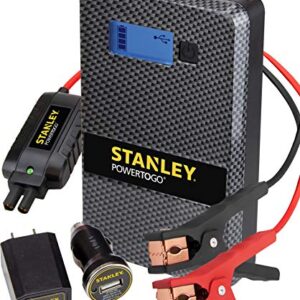 STANLEY SS4LS 600 Peak Battery Amps PowerToGo Lithium Ion Power Station Jump Starter and 8000mAh Portable Power Bank: Dual 3.1A USB Ports, Battery Clamps , Gray