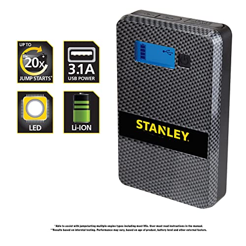 STANLEY SS4LS 600 Peak Battery Amps PowerToGo Lithium Ion Power Station Jump Starter and 8000mAh Portable Power Bank: Dual 3.1A USB Ports, Battery Clamps , Gray