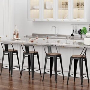 Changjie Furniture Swivel Metal Bar Stools Kitchen Counter Height Stools Industrial Barstools Set of 4 (Swivel 24 inch,Matte Black Wooden)