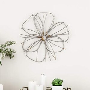lavish home wall decor – metallic wire layer flower sculpture contemporary hanging accent art for living room, bedroom or kitchen (silver and gold), 15” l x 1.75” w x 15” h