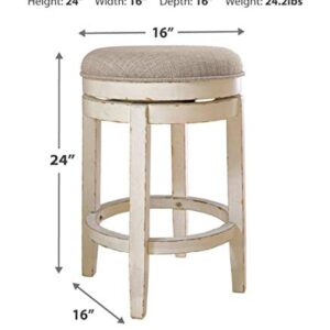 Signature Design by Ashley Realyn French Country 24" Counter Height Backless Swivel Barstool, Chipped White