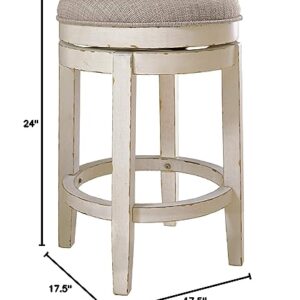 Signature Design by Ashley Realyn French Country 24" Counter Height Backless Swivel Barstool, Chipped White