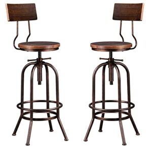 lokkhan industrial bar stool-adjustable swivel round wood metal kitchen stool-26-32.3 inch rustic farmhouse-counter height extra tall bar height stool,arc-shaped backrest,welded,set of 2