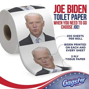 Biden Political Toilet Paper Roll by Gagster - 3 Ply Funny Novelty TP with Full-Color Image - 200 Sheets Per Roll - Prank Gift for Adults - Printed on Every Sheet - Make Your Butt Laugh