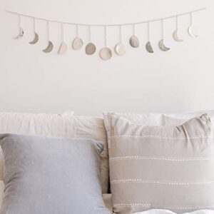 moon phase wall hanging, handmade hammered silver metal 13 moons 36" garland, phases of the moon decorations, celestial lunar art, silver garland boho decor for bedroom home dorm living room girl gift