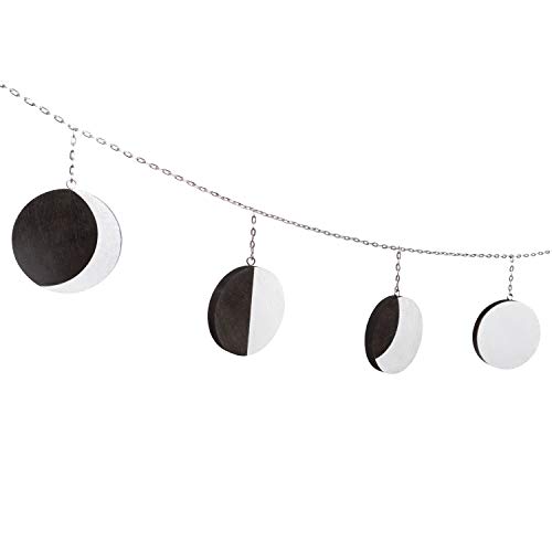 Mkono Moon Phase Wall Hanging Boho Home Decor Metal Garland with Wooden Moons Art Chic Gift Window Dorm Nursery Bedroom Living Room Apartment Office Decorative Ornaments, Silver