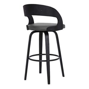 Shelly Faux Leather Swivel Barstool, 26" Counter Height, Black and Gray