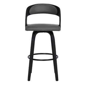 Shelly Faux Leather Swivel Barstool, 26" Counter Height, Black and Gray