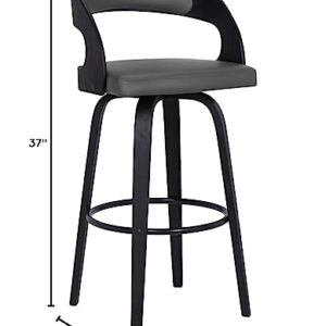 Shelly Faux Leather Swivel Barstool, 26" Counter Height, Black and Gray