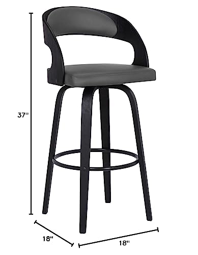 Shelly Faux Leather Swivel Barstool, 26" Counter Height, Black and Gray