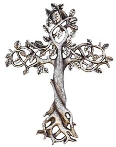 old river outdoors tree of life wall cross 11 1/2" - decorative spiritual art sculpture antique silver finish