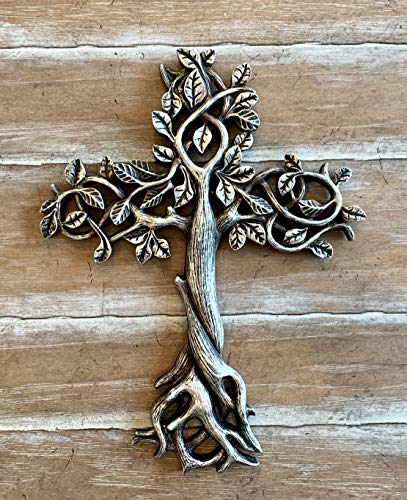 Old River Outdoors Tree of Life Wall Cross 11 1/2" - Decorative Spiritual Art Sculpture Antique Silver Finish