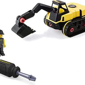 Stanley Jr Take Apart Excavator Kit for Kids TT007-SY: Children’s 25 Piece Yellow STEM Construction Toy Truck with Figure, Screwdriver, Bolts, Ages 3+