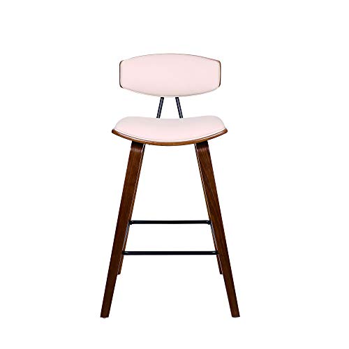Armen Living Fox Multi Color Option Faux Leather Kitchen Barstool with Walnut Wood Frame and Black Powder Coated Footrest, 26" Counter Height, Cream,LCFOBAWACR26