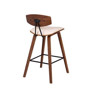 Armen Living Fox Multi Color Option Faux Leather Kitchen Barstool with Walnut Wood Frame and Black Powder Coated Footrest, 26" Counter Height, Cream,LCFOBAWACR26