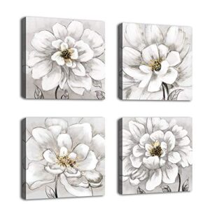 flowers wall art bathroom wall decor abstract botanical picture contemporary wall art prints bedroom living room kitchen office home decor modern white flower canvas artwork 12" x 12" x 4 pieces