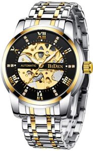 biden mens watches gold mechanical automatic self-winding stainless steel skeleton luxury waterproof diamond dial wrist watches for men