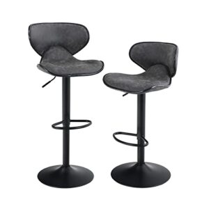 Sophia & William Bar Stools Set of 2, Adjustable Height Swivel Tall Kitchen Island Barstools,Modern PU Leather Counter Height Bar Stools with Back,Upholstered Bar Chairs,350lbs,Grey