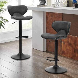 sophia & william bar stools set of 2, adjustable height swivel tall kitchen island barstools,modern pu leather counter height bar stools with back,upholstered bar chairs,350lbs,grey