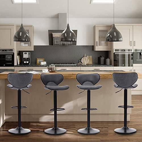 Sophia & William Bar Stools Set of 2, Adjustable Height Swivel Tall Kitchen Island Barstools,Modern PU Leather Counter Height Bar Stools with Back,Upholstered Bar Chairs,350lbs,Grey