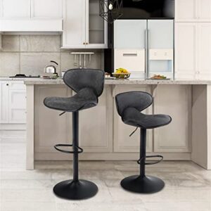 Sophia & William Bar Stools Set of 2, Adjustable Height Swivel Tall Kitchen Island Barstools,Modern PU Leather Counter Height Bar Stools with Back,Upholstered Bar Chairs,350lbs,Grey