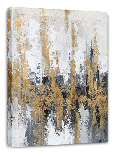 Yihui Arts Modern Abstract Skyline Canvas Wall Artwork with Gold Foil Modern Oil Painting Pictures with Framed for Living Room Bedroom Bathroom Decoration