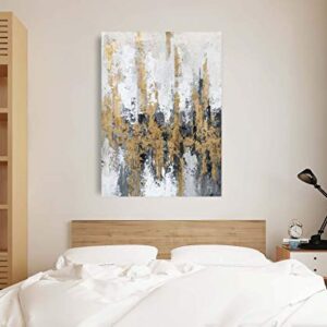 Yihui Arts Modern Abstract Skyline Canvas Wall Artwork with Gold Foil Modern Oil Painting Pictures with Framed for Living Room Bedroom Bathroom Decoration