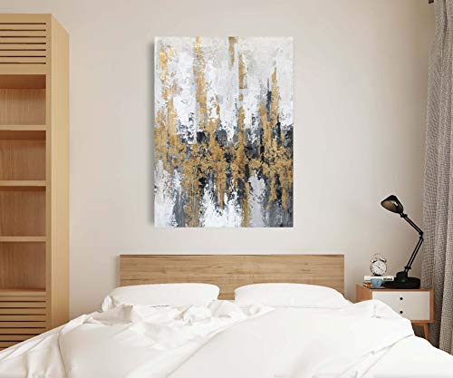 Yihui Arts Modern Abstract Skyline Canvas Wall Artwork with Gold Foil Modern Oil Painting Pictures with Framed for Living Room Bedroom Bathroom Decoration