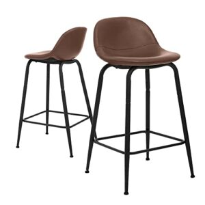 canglong faux leather back and footrest modern counter stool chair height for pub coffee home dinning kitchen, set of 2, brown