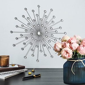 WHW Whole House Worlds Brilliant Burst Wall Decor, Silver Metal, Powder Coated Iron, Inset Acrylic Faux Diamonds, Integrated Keyhole Hanger, 19 Inches Diameter, 1.25 Deep, Height 1.1