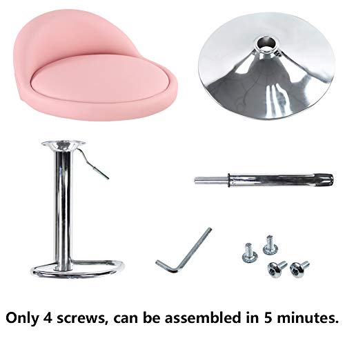 KKTONER PU Leather Round Bar Stool with Back Rest Height Adjustable Swivel Pub Chair Home Kitchen Bar stools Backless Stool with Footrest (Pink)