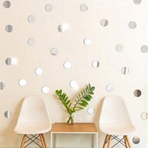 silver wall decal dots - round circle art glitter acrylic mirror wall sticker - diy 3d wall decor dots baby nursery room ceiling bedroom decoration 100 decals （3cm）