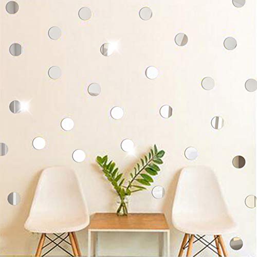 Silver Wall Decal Dots - Round Circle Art Glitter Acrylic Mirror Wall Sticker - DIY 3D Wall Decor Dots Baby Nursery Room Ceiling Bedroom Decoration 100 Decals （3cm）