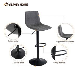 ALPHA HOME 2 Pack Bar Chairs, 360 Degree Swivel Bar Stools Set of 2 with PU Leather, Counter Stools for Kitchen Counter with 300 LBS Capacity, Adjustable Counter Height Bar Stools with Back, Grey