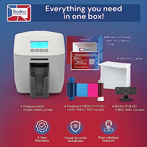 Bodno Magicard 600 Single Sided ID Card Printer & Complete Supplies Package ID Software - Bronze Edition
