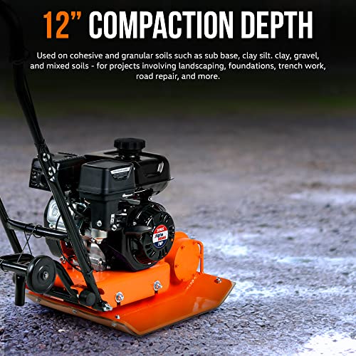 SuperHandy Plate Compactor Rammer 7 HP Gas Engine 4200-Pounds of Compaction Force Rammer Jumping Jack Tamper 20 × 15 Inch Plate for Paving Landscapes Sidewalks Patios EPA/CARB Compliant