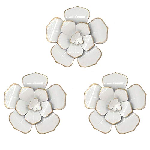 SQshun 6 Inch Multiple Layer Flowers Metal Wall Art Decor for Outdoor Home Garden,Bedroom,Living Room,3 Packs(White)