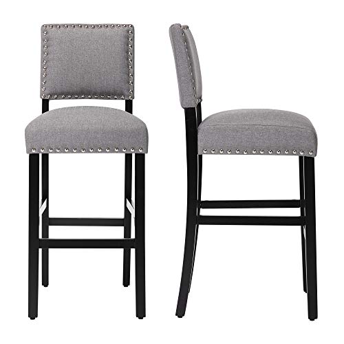 DAGONHIL 29 Inches Bar Stools Set of 2 with Black Solid Wood Legs for Dining Room(Gray)