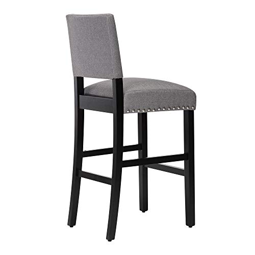 DAGONHIL 29 Inches Bar Stools Set of 2 with Black Solid Wood Legs for Dining Room(Gray)