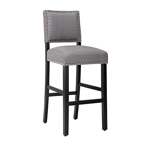 DAGONHIL 29 Inches Bar Stools Set of 2 with Black Solid Wood Legs for Dining Room(Gray)
