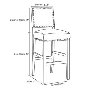 DAGONHIL 29 Inches Bar Stools Set of 2 with Black Solid Wood Legs for Dining Room(Gray)