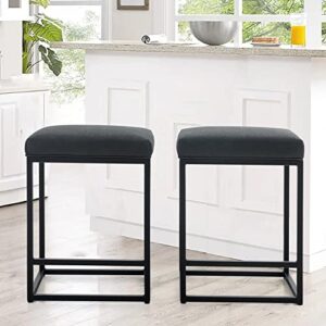 alpha home 24" bar stool counter height bar stools with footrest pu leather backless kitchen dining cafe chair with thick cushion & sturdy chromed metal steel frame base for indoor outdoor,black,2pc