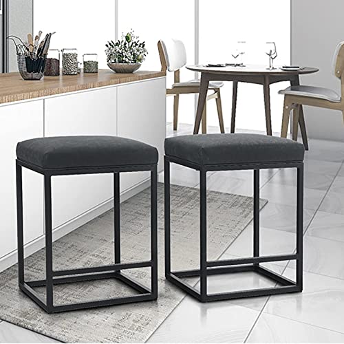 ALPHA HOME 24" Bar Stool Counter Height Bar Stools with Footrest Pu Leather Backless Kitchen Dining Cafe Chair with Thick Cushion & Sturdy Chromed Metal Steel Frame Base for Indoor Outdoor,Black,2PC