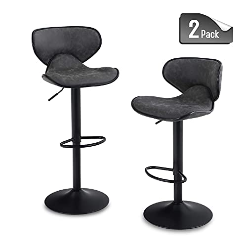 MAISON ARTS Counter Height Swivel Bar Stools Set of 2 Adjustable Barstools with Back for Kitchen Counter Tall Bar Height Chairs Faux Leather High Stools for Kitchen Island,Support 300 LBS,Grey