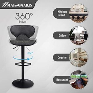 MAISON ARTS Counter Height Swivel Bar Stools Set of 2 Adjustable Barstools with Back for Kitchen Counter Tall Bar Height Chairs Faux Leather High Stools for Kitchen Island,Support 300 LBS,Grey