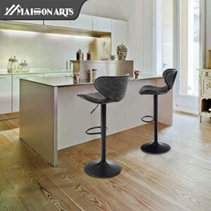 MAISON ARTS Counter Height Swivel Bar Stools Set of 2 Adjustable Barstools with Back for Kitchen Counter Tall Bar Height Chairs Faux Leather High Stools for Kitchen Island,Support 300 LBS,Grey