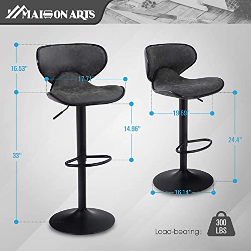 MAISON ARTS Counter Height Swivel Bar Stools Set of 2 Adjustable Barstools with Back for Kitchen Counter Tall Bar Height Chairs Faux Leather High Stools for Kitchen Island,Support 300 LBS,Grey