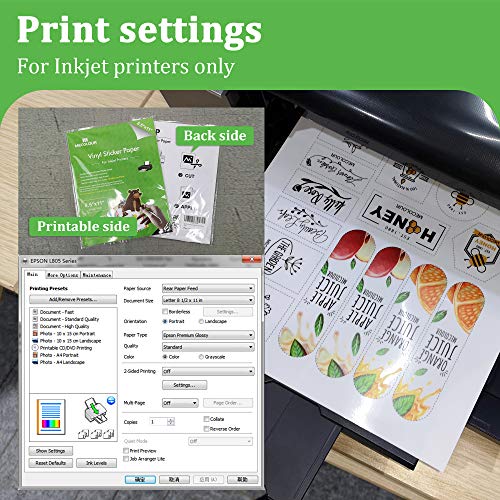 MECOLOUR Premium Printable Vinyl Sticker Paper Transparent 20 Clear Sheets, No-waterproof, Vivid Colors, Tear Resistant - for Any Inkjet Printer