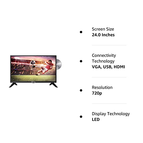 Norcent 24 Inch 720P LED HD Backlight Flat DVD Combo TV, VGA USB HDMI Digital TV Tuner Cable, Build-in DVD Player Dual Channel 3W Speakers Monitor Television (24 inch)